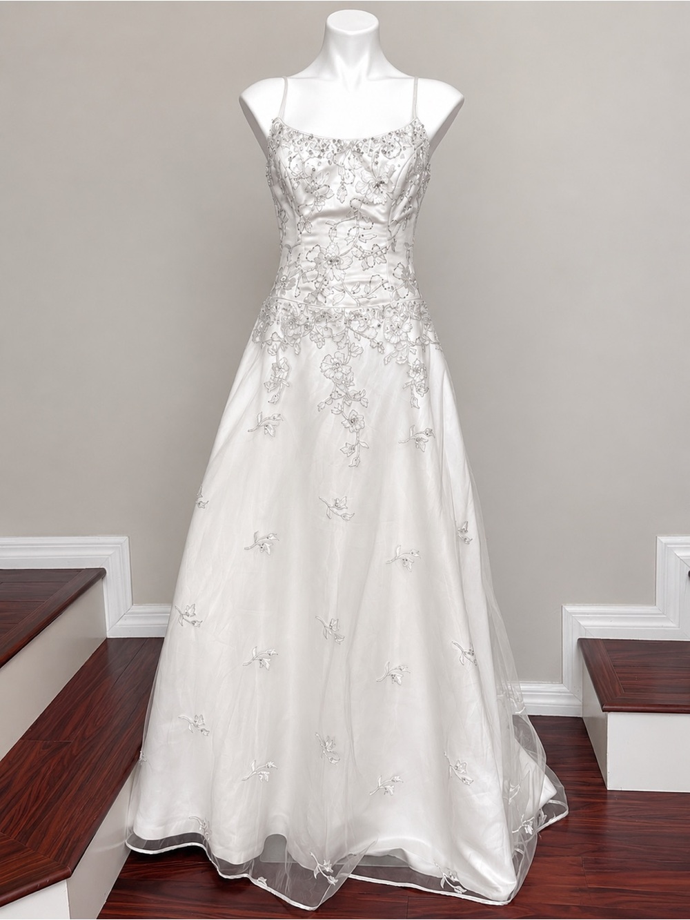 Maggie Sottero A-Line Spaghetti Strap Wedding Gown with Silver Embroidery